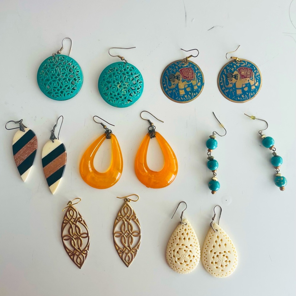 7 pairs of Beautiful Vintage BOHO Bohemian style earrings